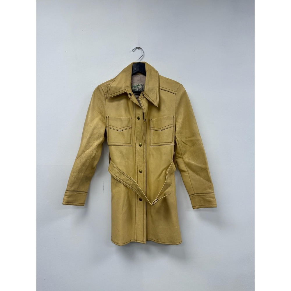 Vintage Custom‎ Coat Co Deerskin Leather Coat Womens Small Belted Western 60s